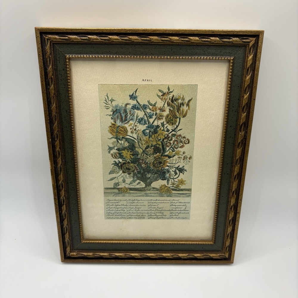 Vintage Robert Furber 9.5"x7.5" Framed April Reprint Twelve Months Of Flowers